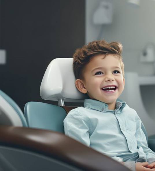 Laughing little boy in dental treatment chair